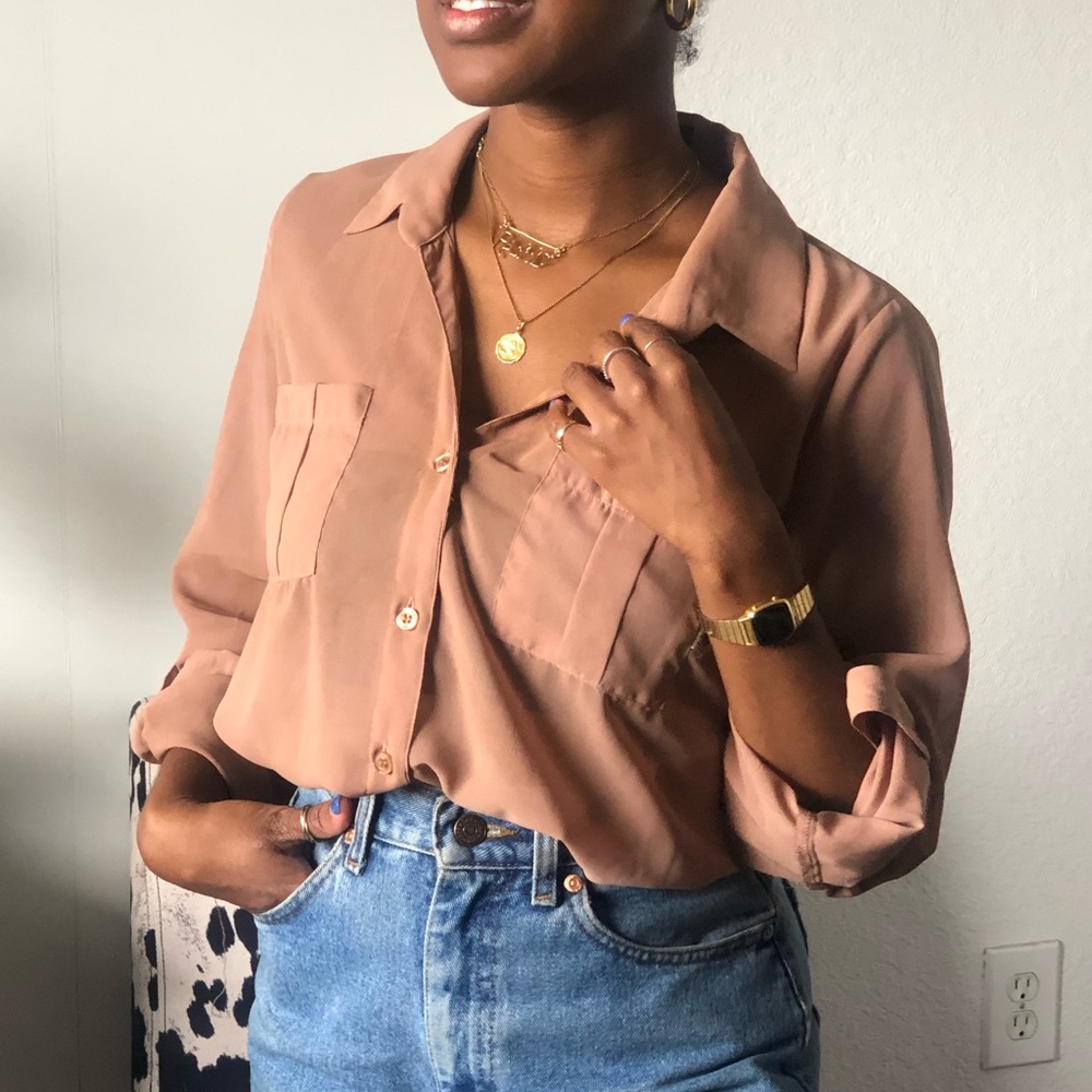 Brown beige chiffon shirt.